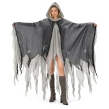 Pelerina Halloween Glimz cu Gluga, Negru-Gri, 180 cm, Poliester, Ideala Pentru Petreceri Carnaval