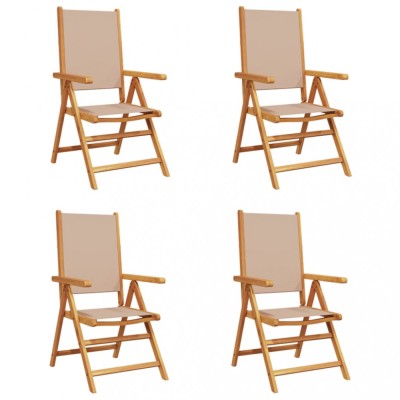 Scaune de gradina rabatabile 4 buc., textil taupe/lemn masiv foto