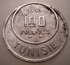 7.494 TUNISIA PROTECTORAT FRANCEZ MUHAMMAD AL-AMIN BEY 100 FRANCS FRANCI 1950