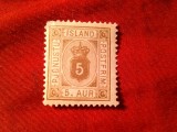Timbru Islanda 1876 5 aur brun sarniera
