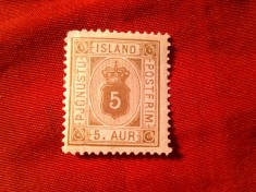 Timbru Islanda 1876 5 aur brun sarniera