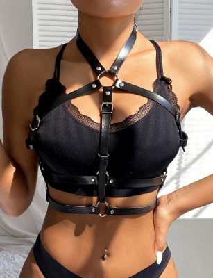 Eross top Leather Chest Harness OS Black foto