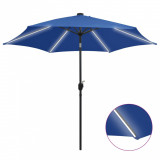 VidaXL Umbrelă de soare, LED-uri și st&acirc;lp aluminiu, azur, 300 cm