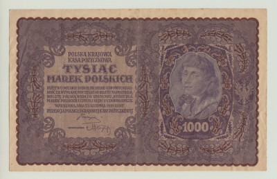 POLONIA - 1000 MAREK / MARK 1919 , SERIE 491294, BEX1.67 foto