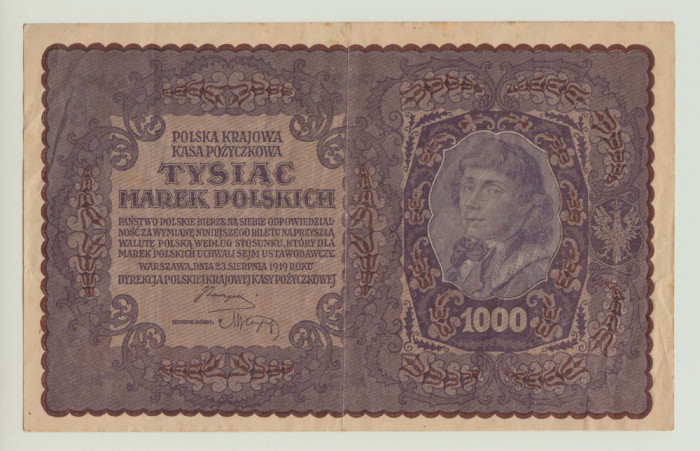 POLONIA - 1000 MAREK / MARK 1919 , SERIE 491294, BEX1.67