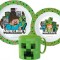 Set mic dejun, Minecraft Creeper, 3 piese, pentru microunde, ORIGINAL