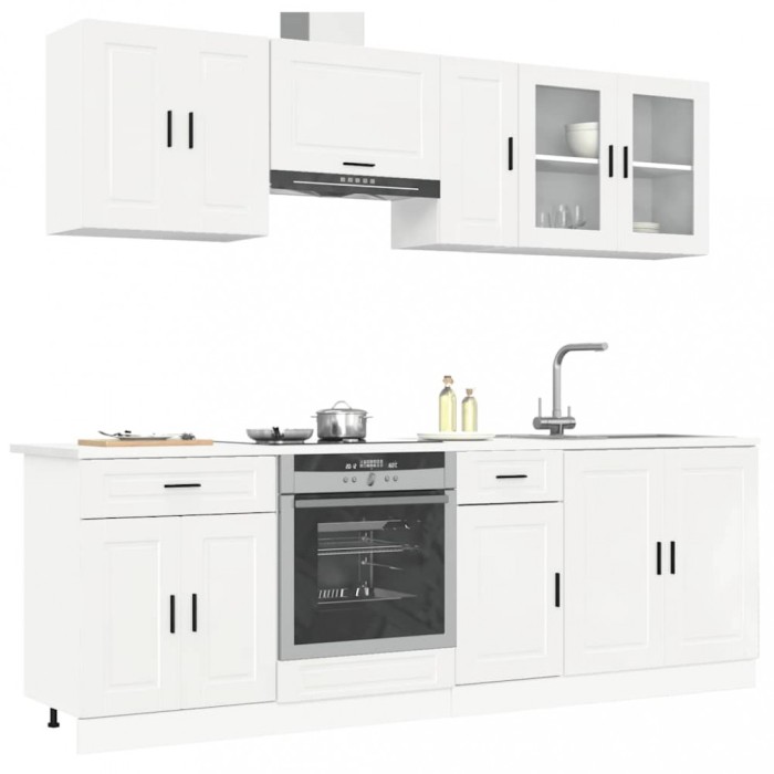 Set dulap de bucătărie 8 piese &bdquo;Kalmar&rdquo; alb lucios Lemn