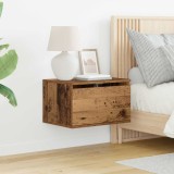 vidaXL Noptieră Suspendată Lemn Vechi 50x36x30 cm (2 buc) Sertar USB Montare Perete Maro