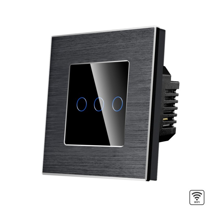 Intrerupator Triplu Wi-Fi cu Touch din Sticla si Rama de Aluminiu LUXION SmartElectro IntelligentHouse