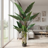 Planta artificiala Alocasia cu frunze late, 2 trunchiuri, 190 cm, verde