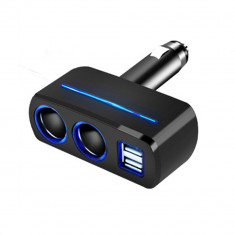 Adaptor priza dubla, USB, pentru bricheta auto foto