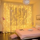 Perdea cu telecomanda 300 leduri lumini albe sau galbene aurii cortina 3M x 3M alimentare USB, cu 8 moduri de iluminare diferite