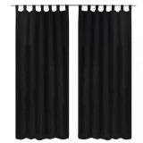 Draperii micro-satin cu bride, 2 buc, 140 x 225 cm, negru