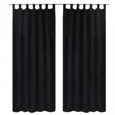 Draperii micro-satin cu bride, 2 buc, 140 x 225 cm, negru