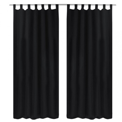 Draperii micro-satin cu bride, 2 buc, 140 x 225 cm, negru 130355 foto