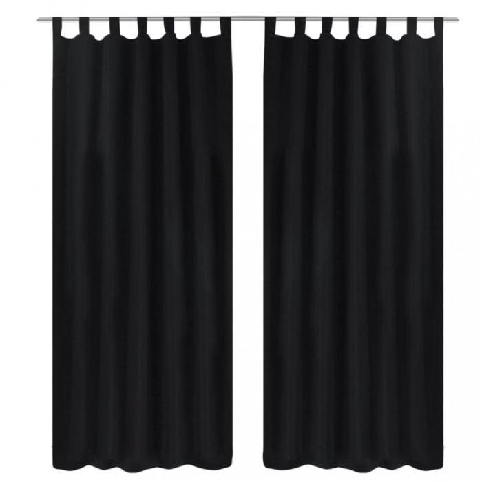 Draperii micro-satin cu bride, 2 buc, 140 x 225 cm, negru 130355