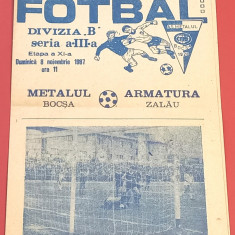 Program meci fotbal "METALUL" BOCSA - "ARMATURA" ZALAU (08.11.1987)