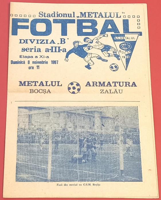 Program meci fotbal &quot;METALUL&quot; BOCSA - &quot;ARMATURA&quot; ZALAU (08.11.1987)