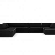 Coltar panoramic stanga 7 locuri, Ruby, Micadoni Home, BL, 366x273x69 cm, tesatura chenille, negru/bej