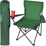 Scaun pliabil gradina, camping, pescuit, verde, cu suport pahar/sticla, husa, max 100 kg, 80x44x80 cm, Trizand, Isotrade