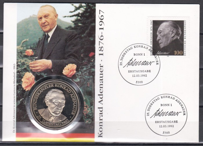 Germania 1992 - 25 de ani de la moartea dr. Konrad Adenauer, FDC NUMIS