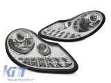 Set de faruri tuning cu DRL potrivit pentru Porsche Boxster 986, 911 Carrera 996 1996-2001 cu baza cromata, stanga si dreapta Performance AutoTuning