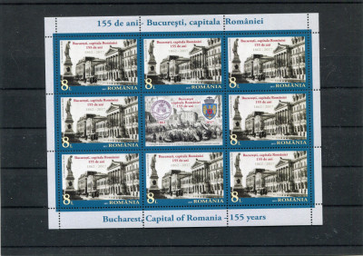 2017 , Lp 2161 c , 155 ani Bucuresti , Minicoala de 8 timbre+1 vinieta - MNH foto