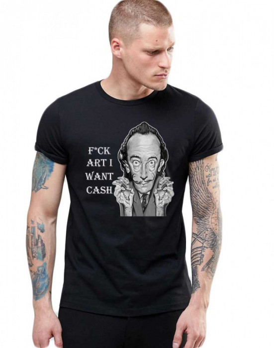 Tricou barbati negru - Dali - I want CASH - M