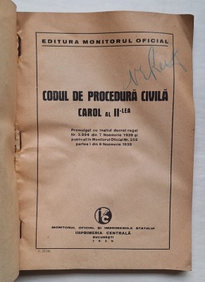 Cod procedură civilă &amp;ndash; Carol al II-lea, Monitorul Oficial, București 1939, Nr. 427 foto