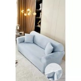 Cumpara ieftin Husa Elastica din Catifea pentru Canapea 2 Locuri + Fata de Perna, Baby Blue - JO667