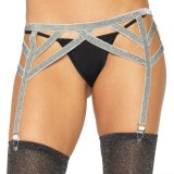 LEG AVENUE - SILVER LUREX ELASTIC GARTER BELT ONE SIZE, LEG AVENUE ACCESSORIES