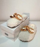 Papuci de casa dama pufosi oita alb si auriu