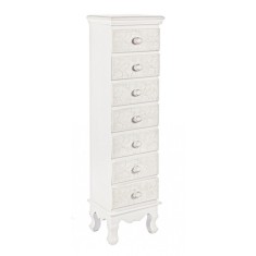 Comoda cu 7 sertare din lemn alb patina Clorine 29 cm x 23 cm x 112.5 h