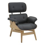Cumpara ieftin Fotoliu relaxare Mirto lemn masiv nuc si piele ecologica PU negru 80x80x40+ cm