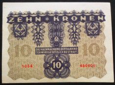 Bancnota ISTORICA 10 COROANE - AUSTRO-UNGARIA (AUSTRIA), anul 1922 *cod 867 D foto