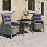 VidaXL Set de masă pentru grădină, 3 piese, gri, poliratan și sticlă 3058522