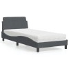 VidaXL Pat cu saltea, Dover, gri &icirc;nchis, 90x200 cm, catifea 3208332
