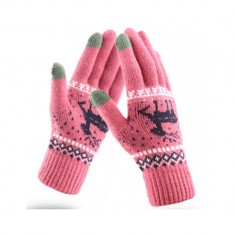 Manusi touchscreen dama din lana Techsuit Reindeer ST0002 Roz