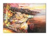 Tablou Amalfi Italia pictat manual, Apus de soare, 100x70cm ulei pe panza, Valentin Pop