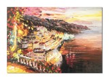 Tablou Amalfi Italia pictat manual, Apus de soare, 100x70cm ulei pe panza, Valentin Pop