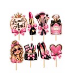 Set 8 Toppere pentru Tort Tema Machiaj si Beauty, Accesorii Makeup, Aniversare Fete, 5-10 cm