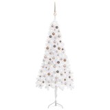 Brad de Crăciun artificial de colț LED&amp;globuri alb 210 cm PVC