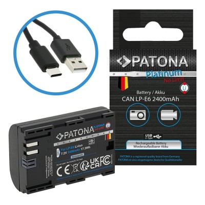Acumulator Patona Platinum LP-E6 cu USB-C 2400mAh compatibil Canon EOS 5D 6D 7D 80D -1353 foto