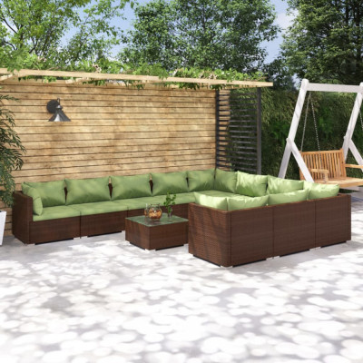 vidaXL Set mobilier de grădină cu perne, 11 piese, maro, poliratan foto