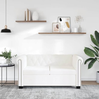 vidaXL Canapea Chesterfield cu 2 locuri, piele artificială, alb 242371 foto