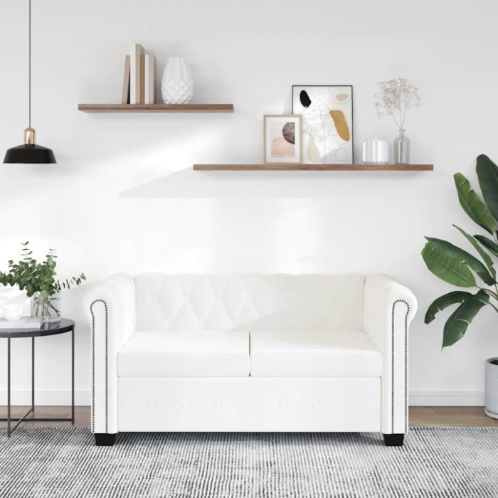 vidaXL Canapea Chesterfield cu 2 locuri, piele artificială, alb 242371