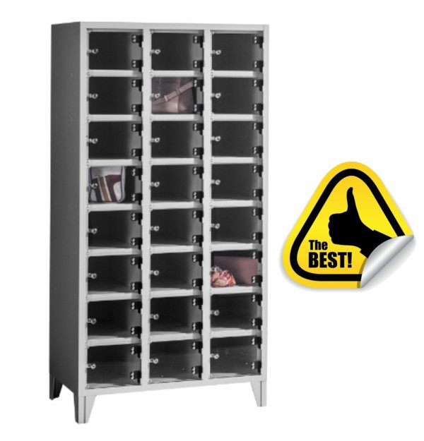 DULAP VESTIAR METALIC CU PICIOARE SI 24 COMPARTIMENTE USI PLEXI, 900x500x1800 mm (LxlxH), FIRST