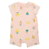 Salopetă Pijama Bumbac Somon cu Imprimeuri Inghetată și Fructe pentru Bebeluși, CMCLASS
