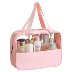 Geanta cosmetice Cyrax, pentru voiaj sau organizare, material PVC/textil, impermeabila, portabila, 30 x 21 x 12 cm, roz