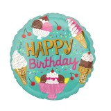 Balon din folie metalizata, flippy, mini figurina rotunda, model inghetata, happy birthday, tematica aniversare, 45 cm, ambalaj individual, pai inclus